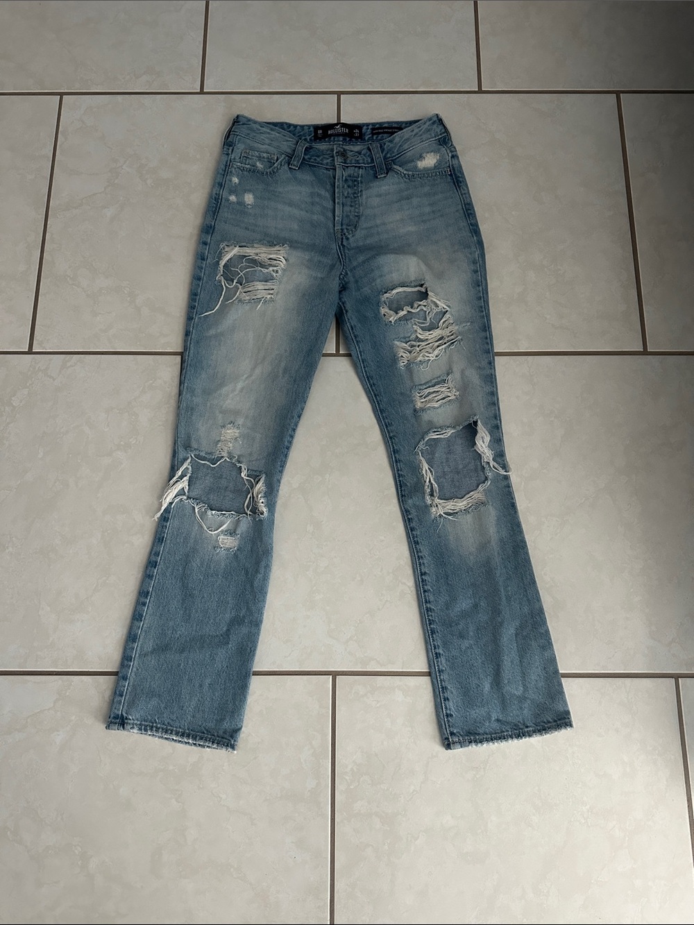 Hollister Vintage Distressed Light Wash Ripped Straight Jeans